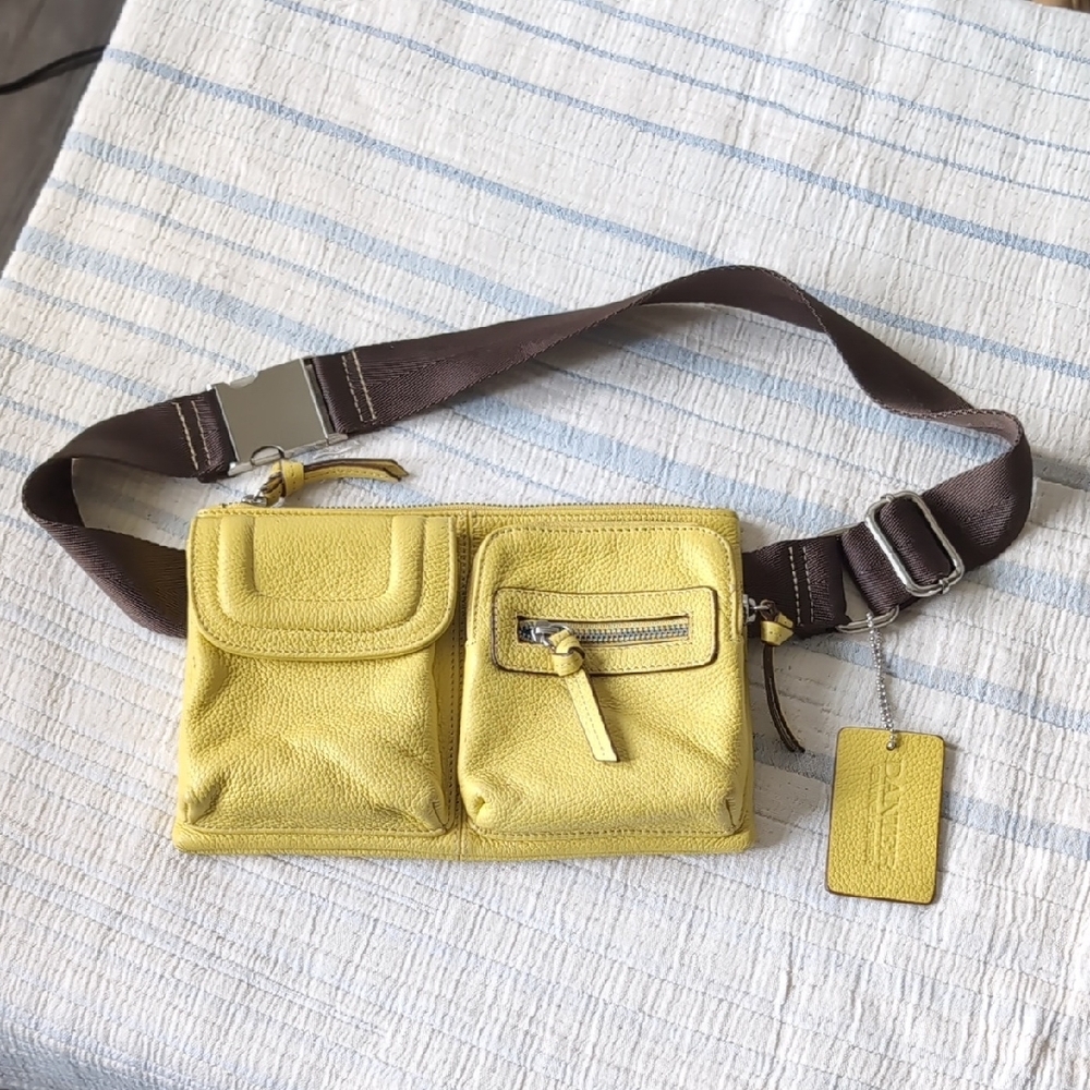 Danier Yellow and Brown Crossbody Bag with Sporty Design